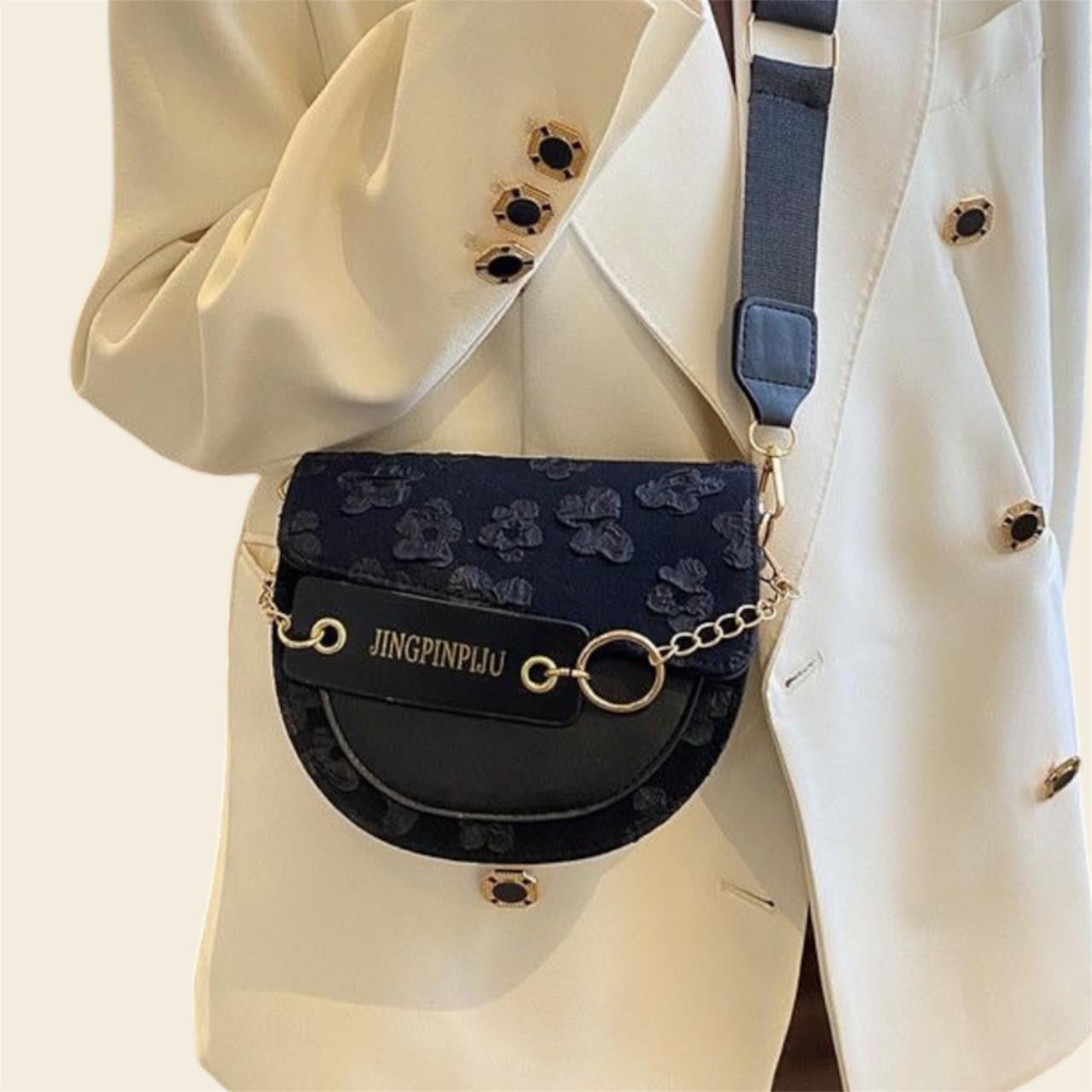 Ladies Black Rose Detail Bag