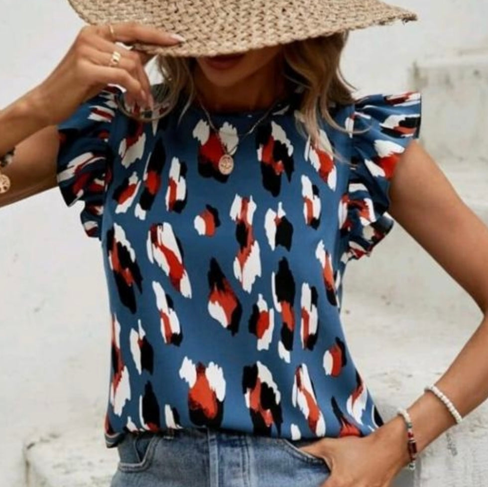Ladies Blue Leopard Top