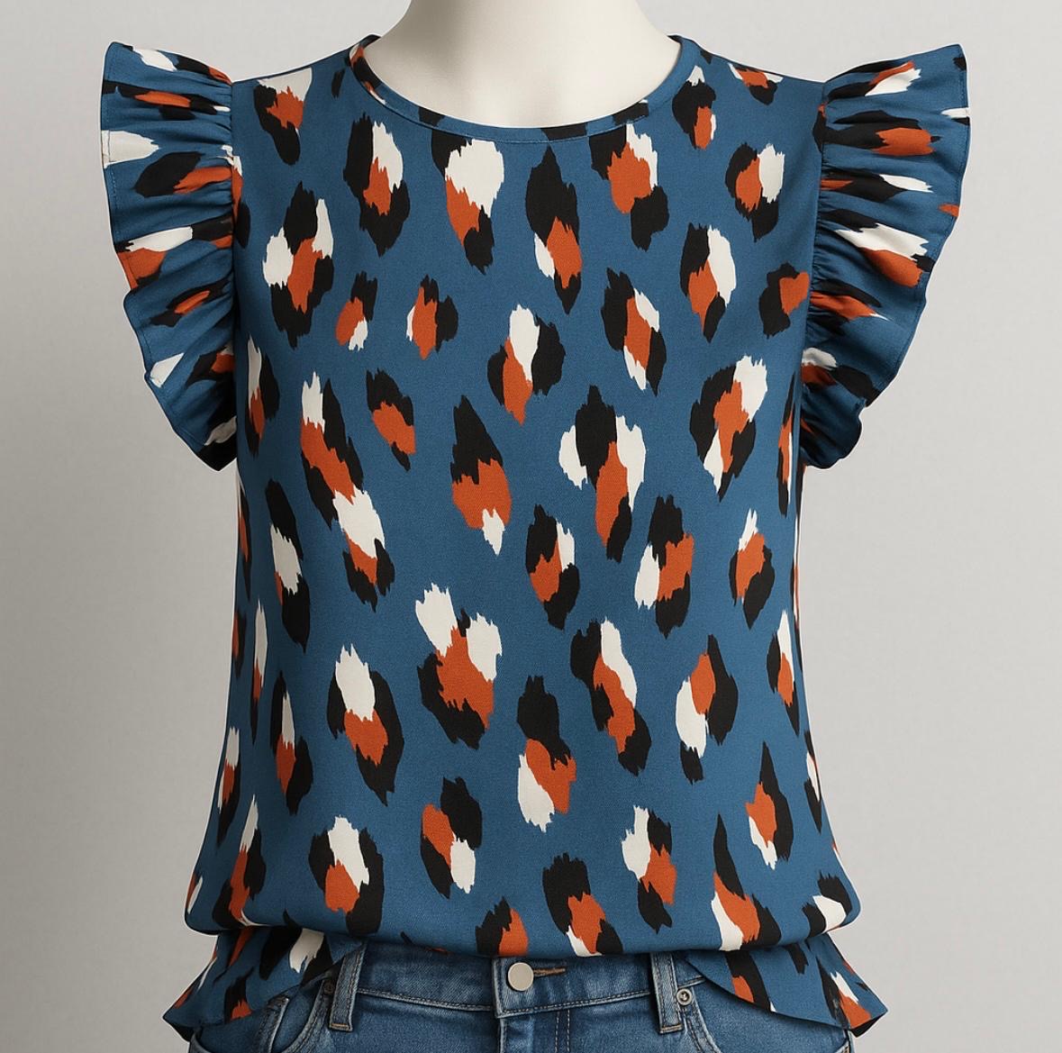 Ladies Blue Leopard Top