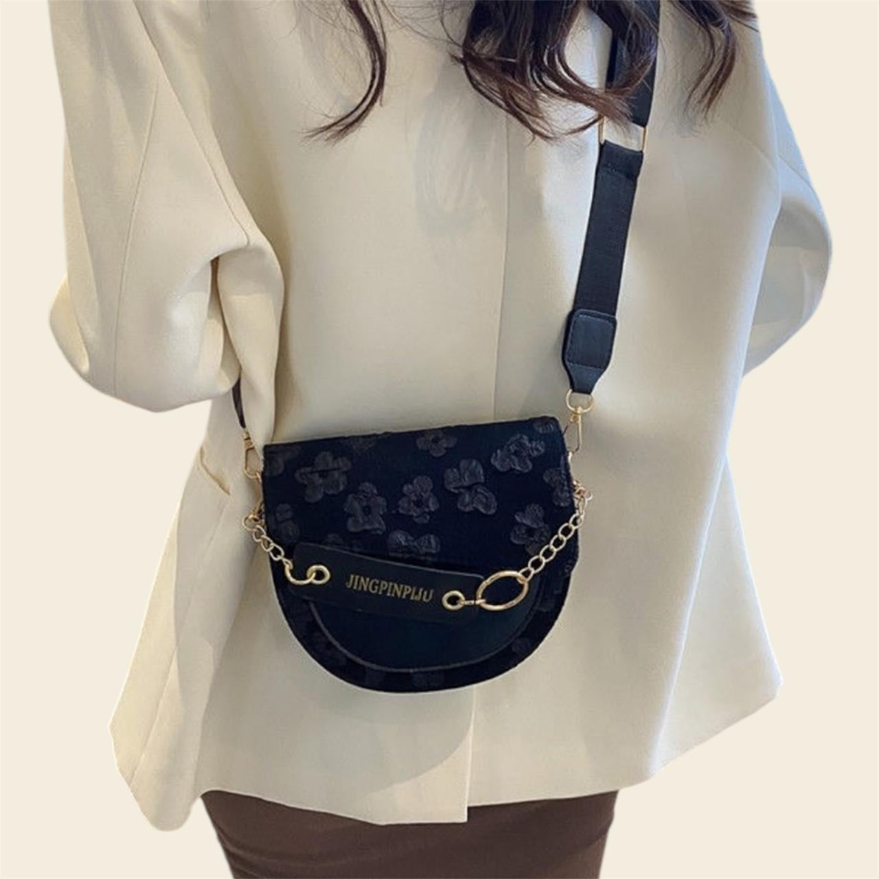 Ladies Black Rose Detail Bag