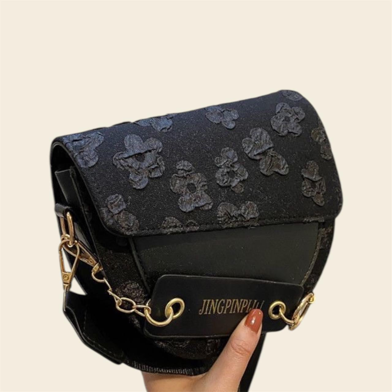 Ladies Black Rose Detail Bag